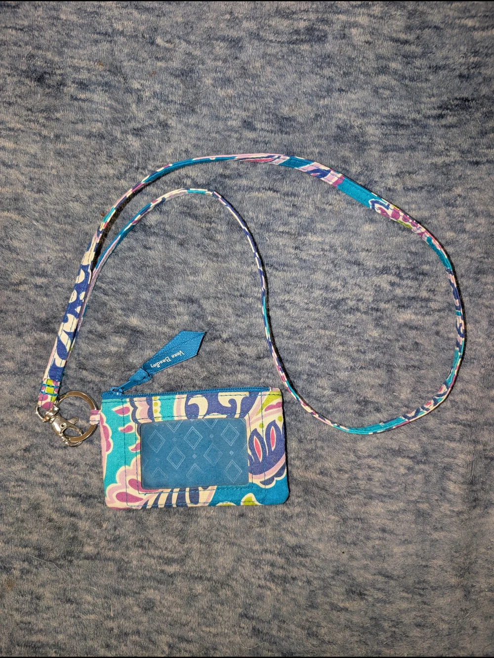 Vera Bradley Waikiki Paisley Teal & Turquoise Floral Lanyard ID Wallet